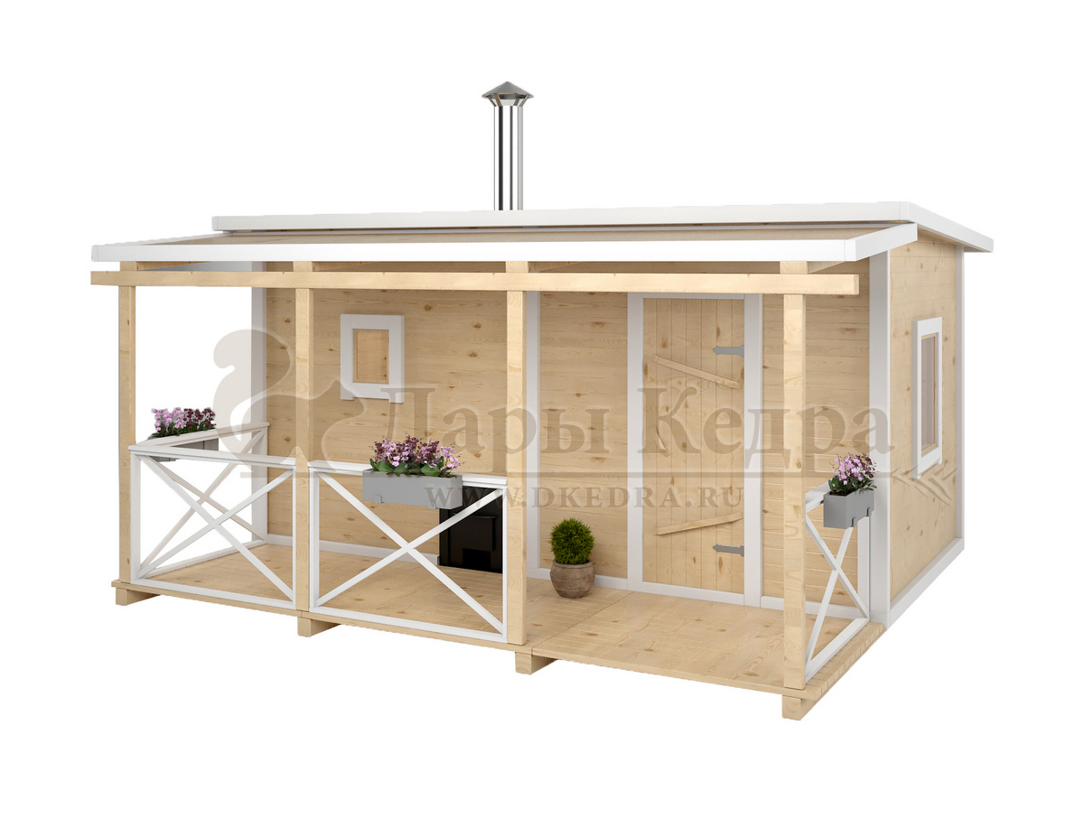 Каркасно-щитовая баня из кедра «Оптима» с верандой